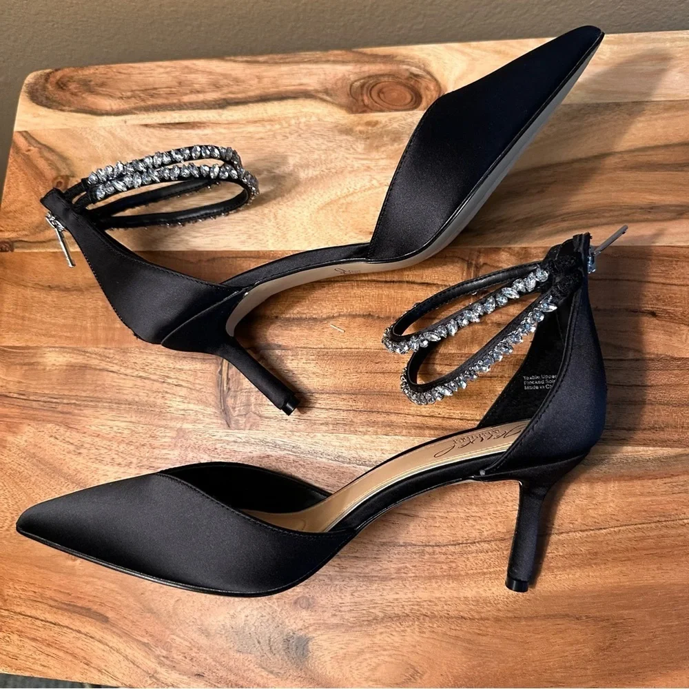 NEW Jewel Badgley Mischka Maya Pointy Toe Evening Pumps, Black, 7